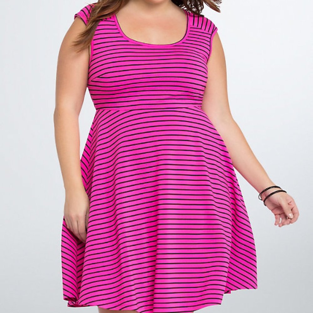 Hot Pink Striped Skater Dress